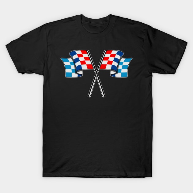 Checked racing car flag (Blue, Red, Light Blue Color) T-Shirt by Jiooji Project